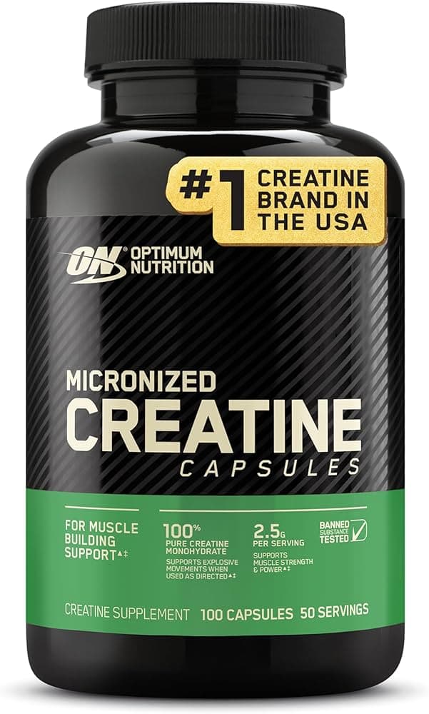 Optimum Nutrition Creatine, Micronized Creatine Monohydrate Capsules, Supports Strength & Recovery, Banned Substance Tested, 2.5g per Serving, 100 Servings, 200 Count
