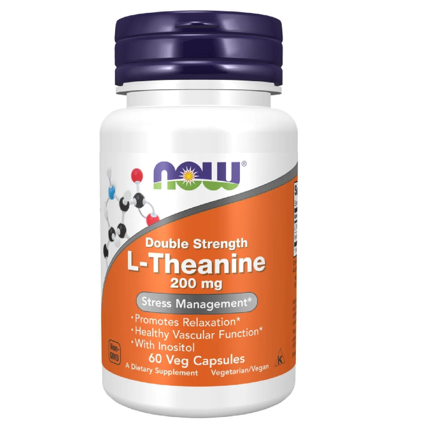NOW Foods Supplements, L-Theanine 200 mg with Inositol, Stress Management, 60 Veg Capsules