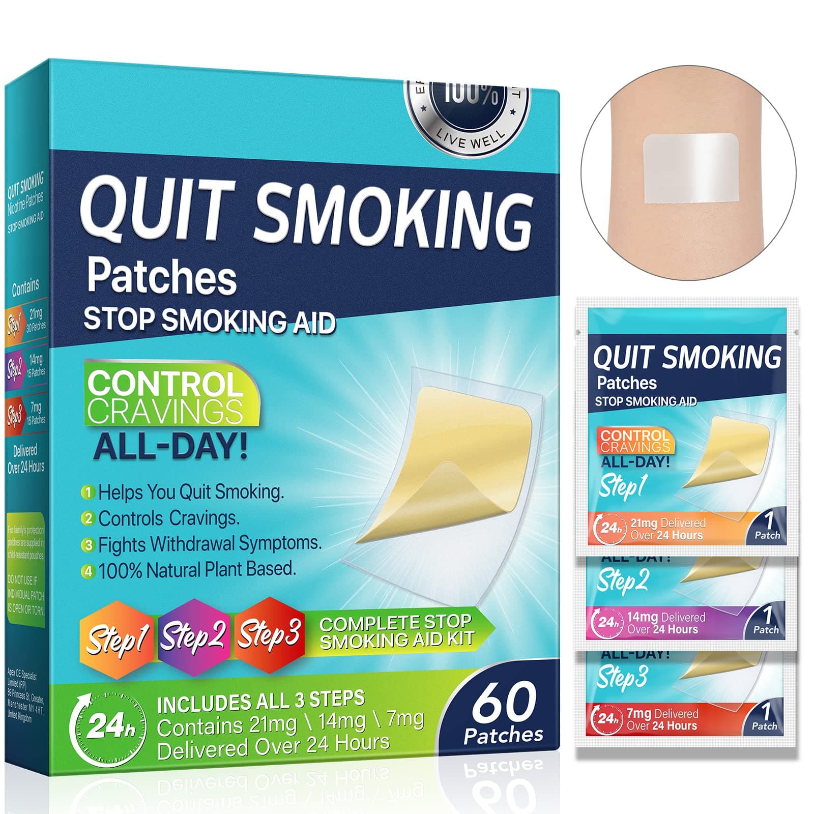 60Pcs Quit Smoking Patches, Step 1 2 3 Stop Smoking Aids Patches, Helping Quit Patch