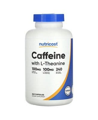Nutricost Caffeine with L-Theanine, 100mg of Each, 240 Capsules, 240 Servings - Non-GMO and Gluten Free